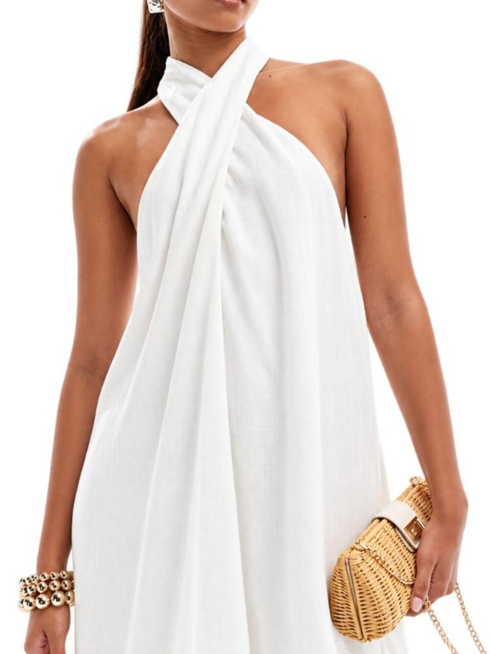 Pretty Lavish Halter Mini Shift Dress in White